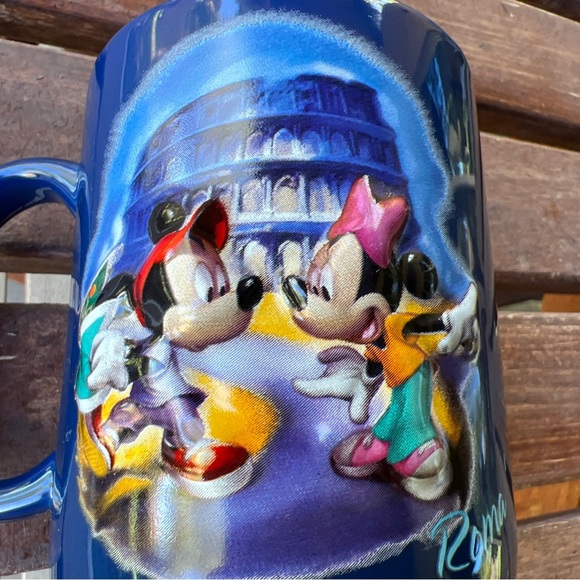 Disney Store Rome Roma Colosseum Mickey Mouse & Minnie Mouse 3D Ceramic Mug Blue - Picture 2 of 14